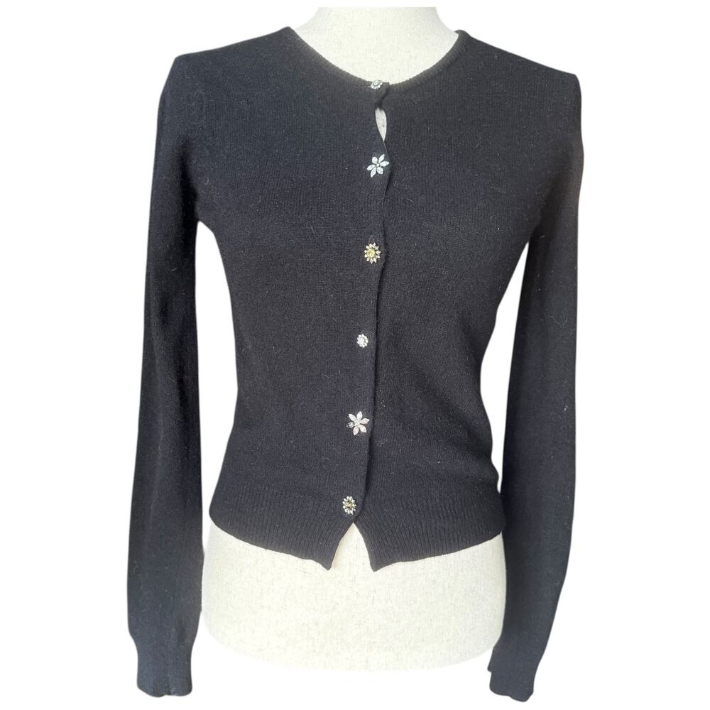Vintage Lux Lux Lux Black Lambs Wool Angora Cardigan Jeweled Buttons M See Pic 8